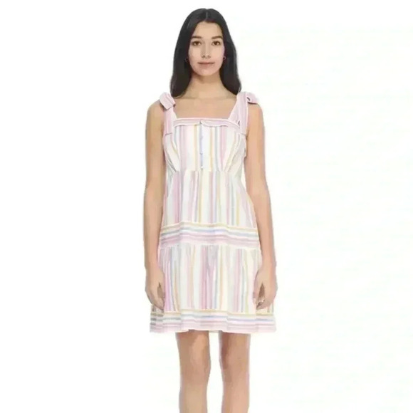 Gal Meets Glam Kim Bow Linen Striped Dress Size 10- A35 - Picture 2 of 11